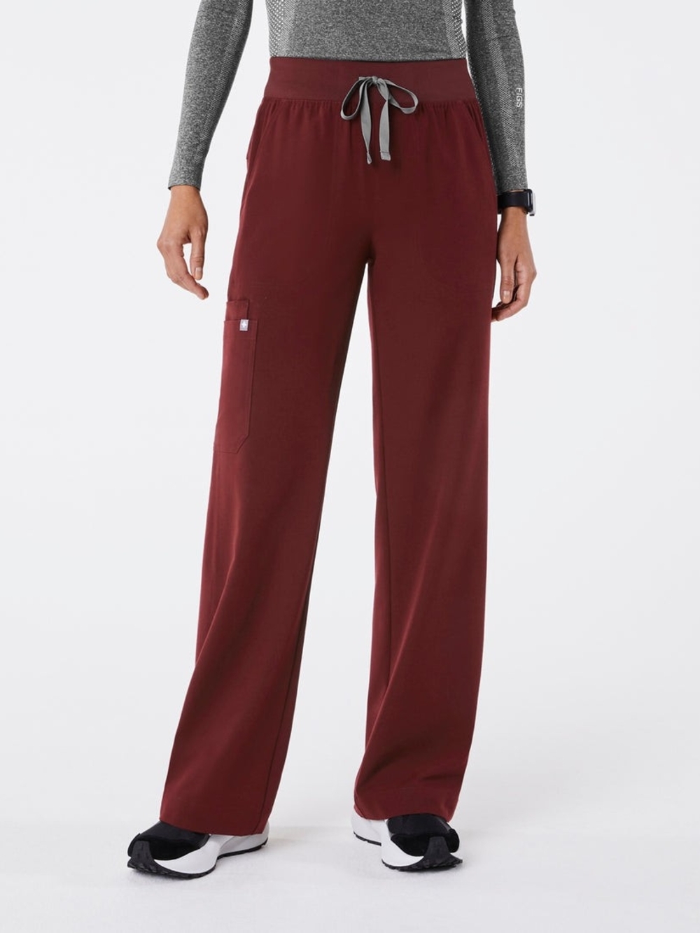 Figs Burgundy Isabel High-Rise Wide-Leg Scrub Pant